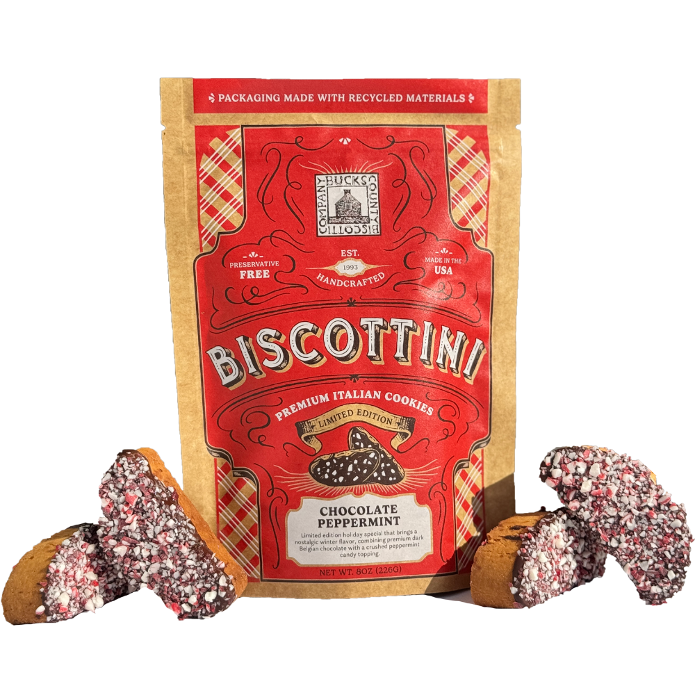 Chocolate Peppermint biscottini pouch from Bucks County Biscotti